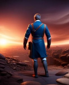 Patriot God as he sees himself leaving the battlefield victorious in the market of ideas.