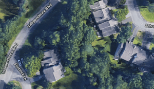 Toni lived on Schuyler [upper right] while Keith lived on Flintlock [lower left]. It was just a hop and a skip beneath the trees to each other's houses.