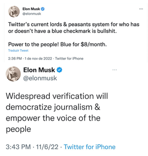 He launched the paid blue checkmark.