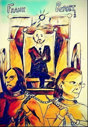 MK10ART's painting of Frank Parlato being drawn in a chariot by his slaves Keith Raniere and Clare Bronfman. The ironic touch is that these two tried to make Parlato the slaves of the state and slightly missed the mark.