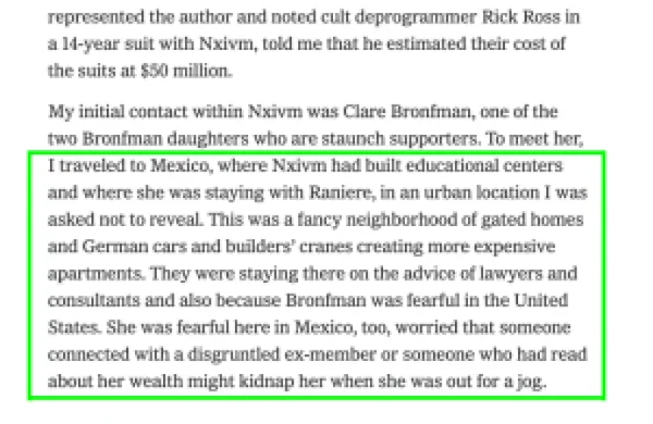 Truth Evidence D.2: Article from NYT magazine, in which interviews took place before Mr. Raniere's arrest