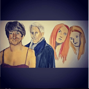 MK10ART's painting of Ghislaine Maxwell and Jeffrey Epstein and two of the young girls they abused horrifically.