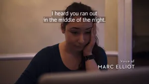 Scene from HBO's The Vow featuring Isabella Constantino and the voice of Marc Elliot