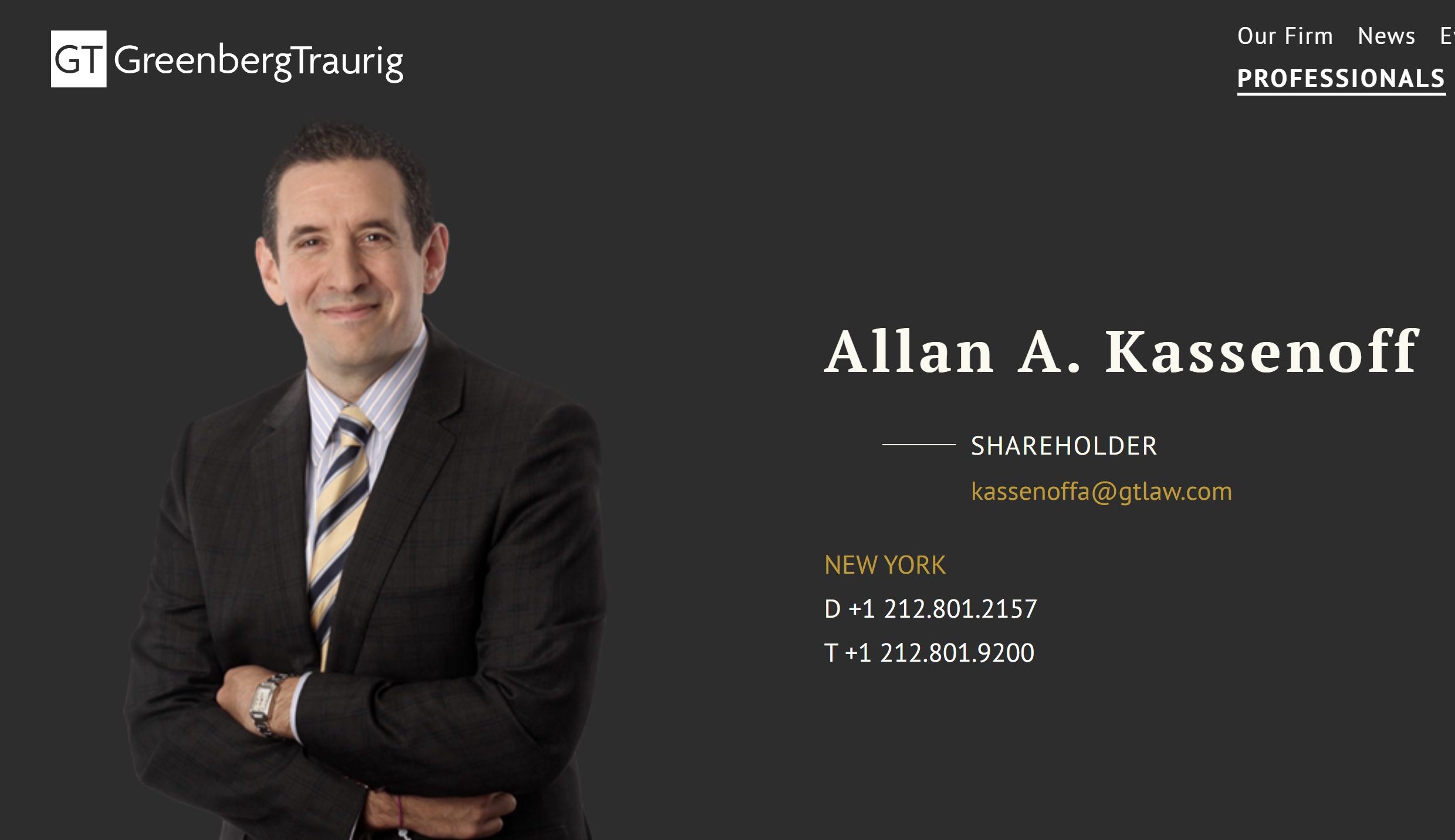 Washed Up at Greenberg Traurig – Allan Kassenoff ‘Resigns’