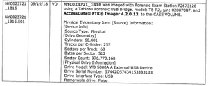Excerpt of the FBI Examination Notes of Virginia Donnelly and Brian Booth, showing that the hard drive was imaged on 9/19/18, almost six months after it was originally seized on 3/27/18.