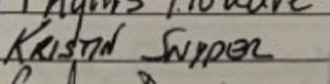Printed sign in Signature from Snyder's Nov. 2002 intensive