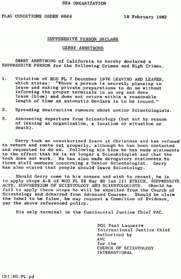 An example of a SP Declare. Photo Courtesy SuppressivePerson.org   samplhttp://suppressiveperson.org/1982/02/18/fco-suppressive-person-declare-gerry-armstrong/