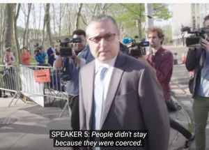 Marc Agniofilo outside rhe Brooklyn courthouse where the media descended for a daily does of "Roast Raniere" during his May-June 2019 trial.
