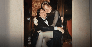 When he wasn't kissing women he would have them sit on his lap. Here he is with one of his girlfriends, Barbara Bouchey. She left him in 2009 and he went after her with a vengeance seeking to destroy her life. He got her indicted. He sued her 14 times. He even tried to lure her to Mexico where he set up a scheme to imprison her.  She managed to survive this onslaught, from the man who loves so much.