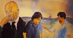 MK10ART's brilliant painting of Carlos Salinas [l] contemplating how to extricate his stupid son Emiliano [r] from the clutches of the world's smartest man, Keith Alan Raniere AKA Vanguard.