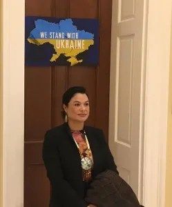 Chairwoman Charlene Nijmeh outside Rep. Eric Swalwell's Congressional Office.
