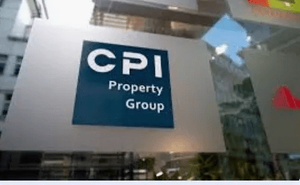 CPI Property Group logo displayed prominently on a glass storefront, representing a leading real estate investment firm.