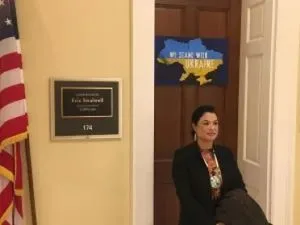 Chairwoman Charlene Nijmeh outside Rep. Eric Swalwell's Congressional Office.