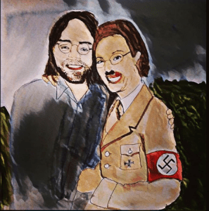 In a happier, more hopeful day, Nancy was told by her mentor and leader, Keith Alan Raniere, that she was no less a personage in her last life than Adolf Hitler. She seems to have accepted his judgment as final and sought to atone for her many crimes when she the Fuehrer. Painting by MK10ART.