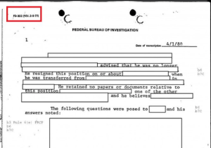 A sample of an FBI 302 form