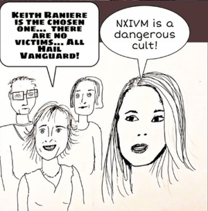 MK10ART. Allison and her parents defy all logic and defend Raniere despite Catherine Oxenberg's dire warnings.