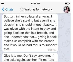 Lauren Salzman texts her slave not to return the collateral of another slave who wanted to quit DOS.