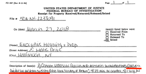 The receipt of items seized at 8 Hale Drive shows the second item correctly identified by serial number as the Western Digital hard drive that later accidentally was discovered to contain child porn.