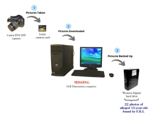 Camera to Camera card to computer to hard drive.