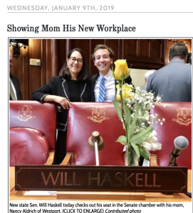 Attorney Nancy Aldrich with her son State Senator Will Haskell.