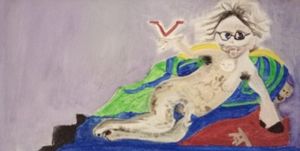Marie White's painting "Pig hoof and a Happy Herpes"