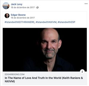 Edgar Boone would die for Raniere. He would cut off his balls for Raniere. He would take every thought in his brain and claim Raniere thought it up for him. He would allow Raniere to urinate on him and thank the Lord for bringing the rain - and when this fool, one of the highest-ranking people in Nxivm, dared to write a book of poetry, he failed to give Raniere credit for every word or thought or rhyme - and, of course, he was condemned for this. For the Lord Raniere owned everything.