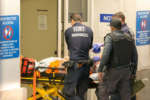 Jeffrey Epstein is Wheeled Into Downtown Hospital.
