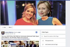 A Facebook post from Luthmann's fake Janine Materna, with a clearly doctored photo of Hillary Clinton.