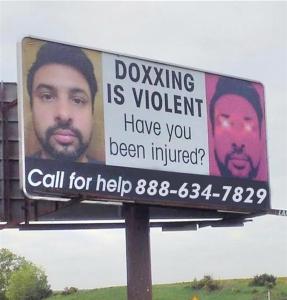 A Billboard posted by victims of Danesh Noshirvan near Mansfield, Pennsylvania.