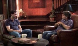 Emiliano Salinas [left] with his cult master, Keith Raniere, in a filmed interview.
