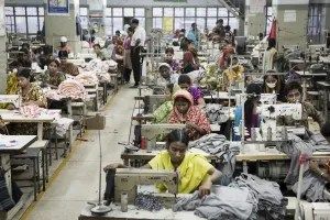 This is what a typical forced labor scenario looks like, a sweatshop in Dhaka, Bangladesh.