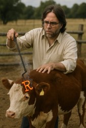 Raniere branding a heifer