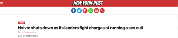 Elliot article 2 New York Post - NXIVM Shut Down