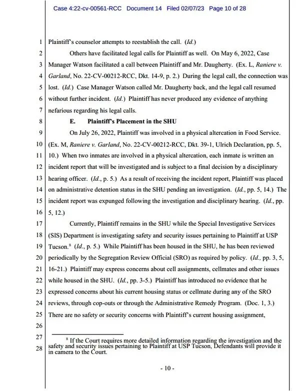 Raniere v. Garland, 4-22-cv-00561-RCC, Document 14, Page 10, Filed February 7, 2023