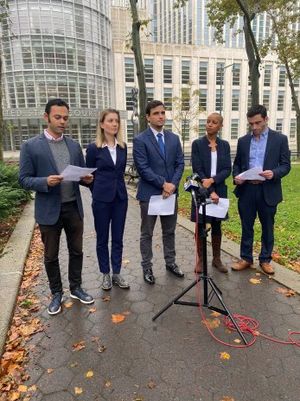 Marc Elliot [r[ with the other four members of the Nxivm-5 on the eve of the sentencing of Keith Raniere.