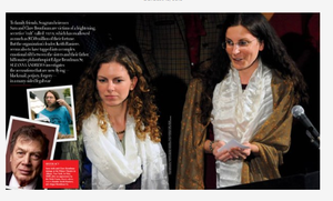 Sara Bronfman and her sister Clare. Their father and Keith Raniere insets. This came from a Vanity Fair article about the two sisters.