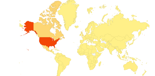 The greyed-out areas are countries and territories that have no readers of the Frank Report.