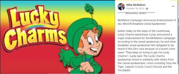 Mike McMahon's "Lucky Charms" Endorsement