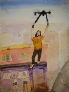 MK10ART's painting of Raniere using one of his inventions to escape from prison.