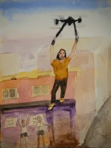 MK10ART's painting of Raniere using one of his inventions to escape from prison.