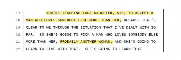 Judge threatens Rob Emert that his actions will "make his daughter gay," from the court transcript.