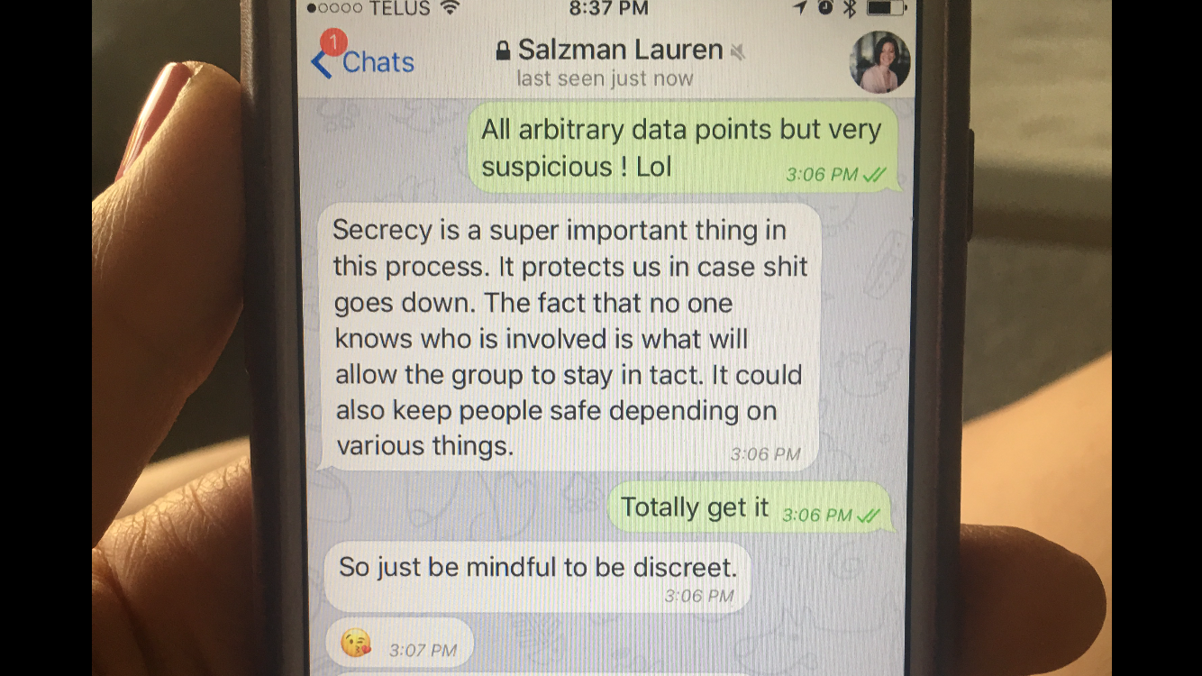 Text from Lauren Salzman speaks of secrecy in case ‘shit goes down’
