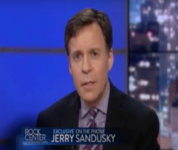 NBC sportscaster Bob Costas interviews Jerry Sandusky on November 14, 2011.