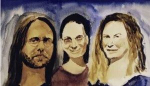 MK10ART's painting of Keith Raniere, Clare Bronfman, and Sara Bronfman.