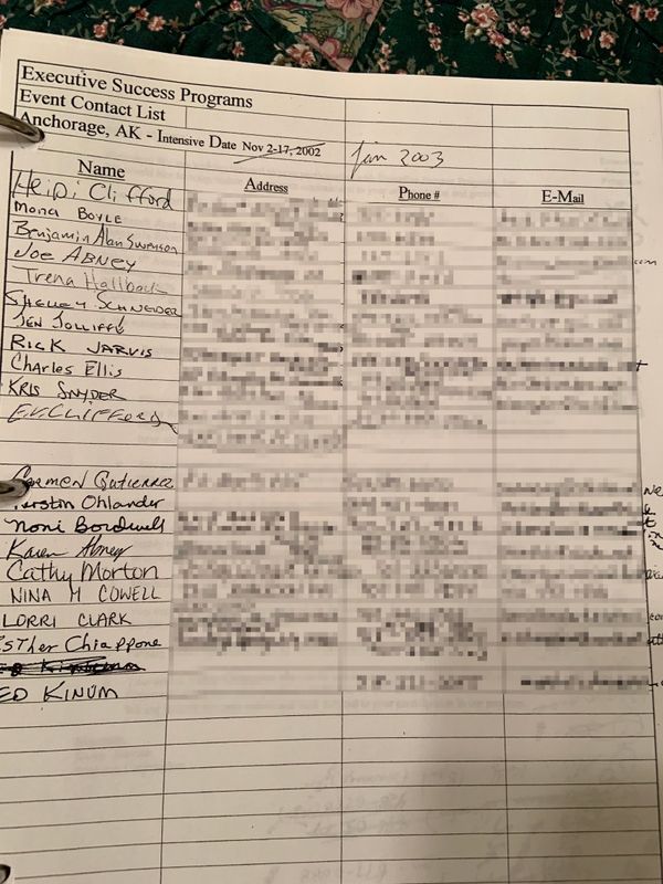 NXIVM class sign-in sheet.