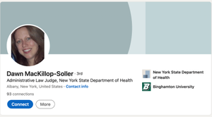 LinkedIn of Dawn MacKillop-Soller, Administrative Judge presiding over the Roberts medical proceeding.