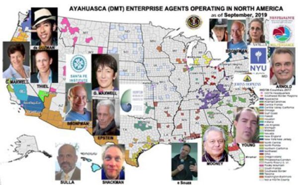 Ayahuasca (DMT) Agents Operating in North America. Compiled by Dr. Leonard G. Horowitz and Sherri Kane.