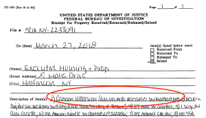Receipt of the items seized at 8 Hale shows that the Canon EOS 20D camera, with that serial number, was among the items seized. Only "accessories" are mentioned, no mention of the camera card.