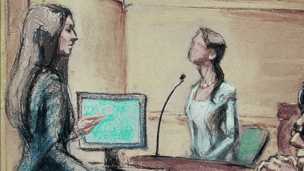 Seduced Pics Episode 4 - courtroom sketch Moira Penza and Daniela