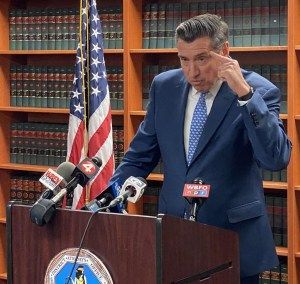 DA John Flynn is comfortable at a podium, but Steve Pigeon claims he got so loose with his words to the press, his case is now severely prejudiced.